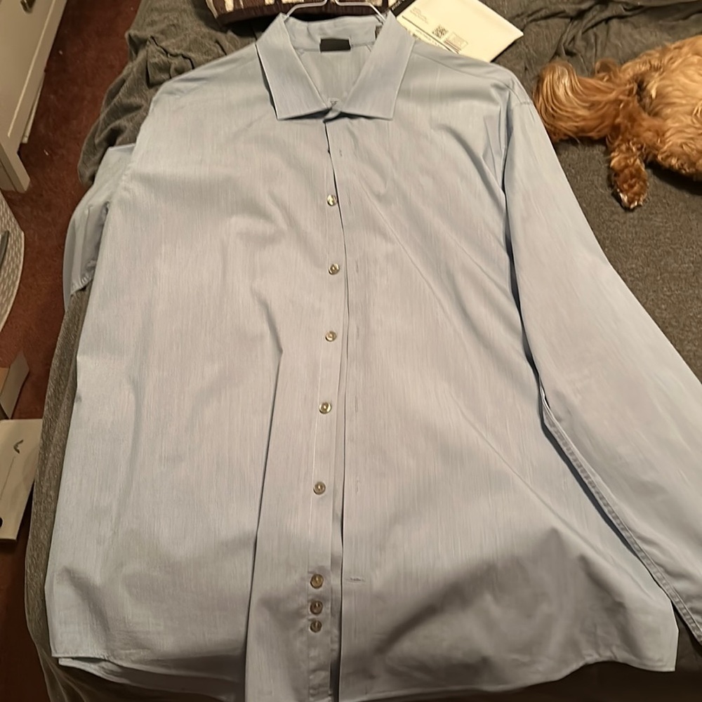 Kenneth Cole slim fit (not too slim) 17.5, 36-37 cotton-polyester-spandex shirt